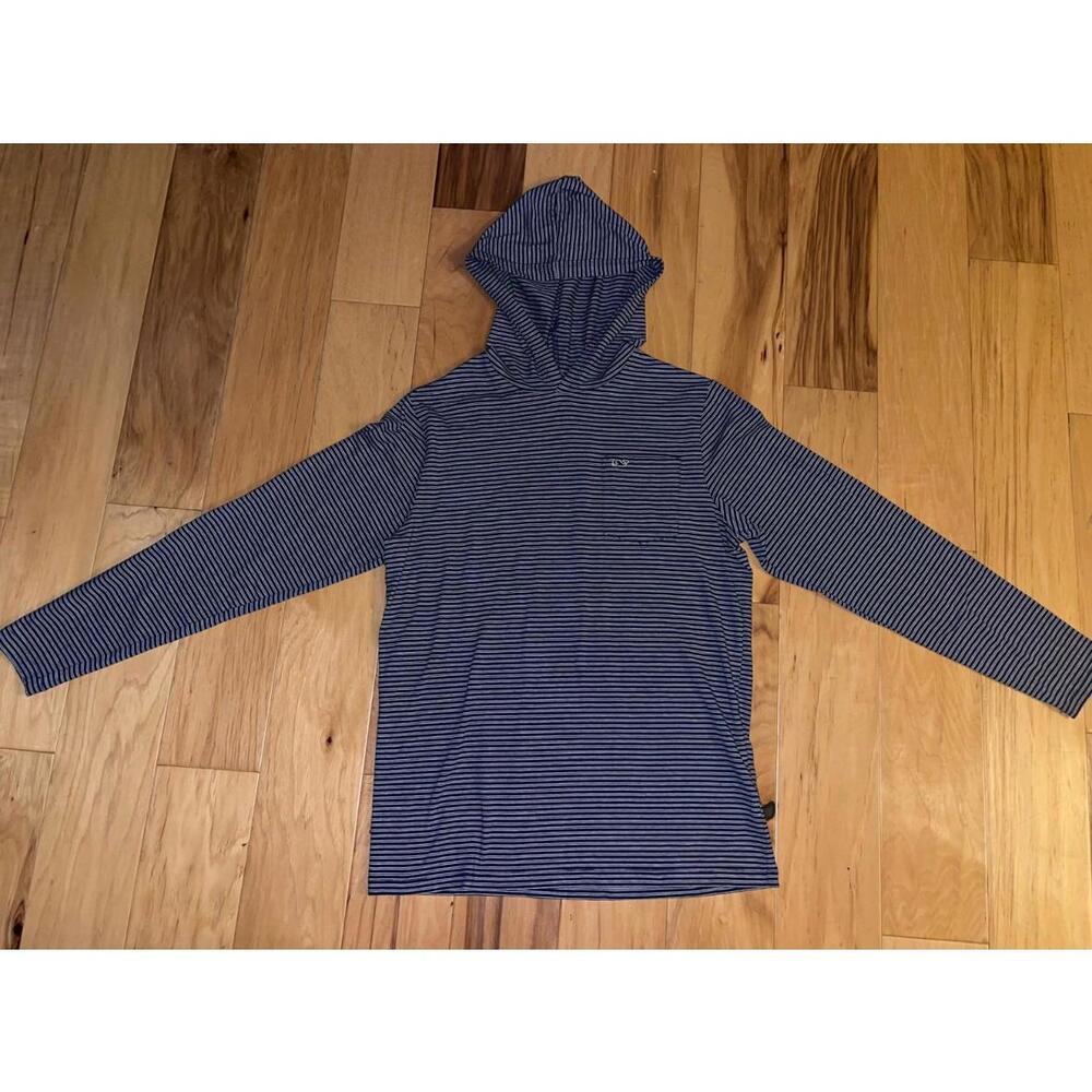 VINEYARD VINES BOYS NAVY STRIPED HOODED TEE SHIRT SIZE 16 EXCELLENT COND LD6